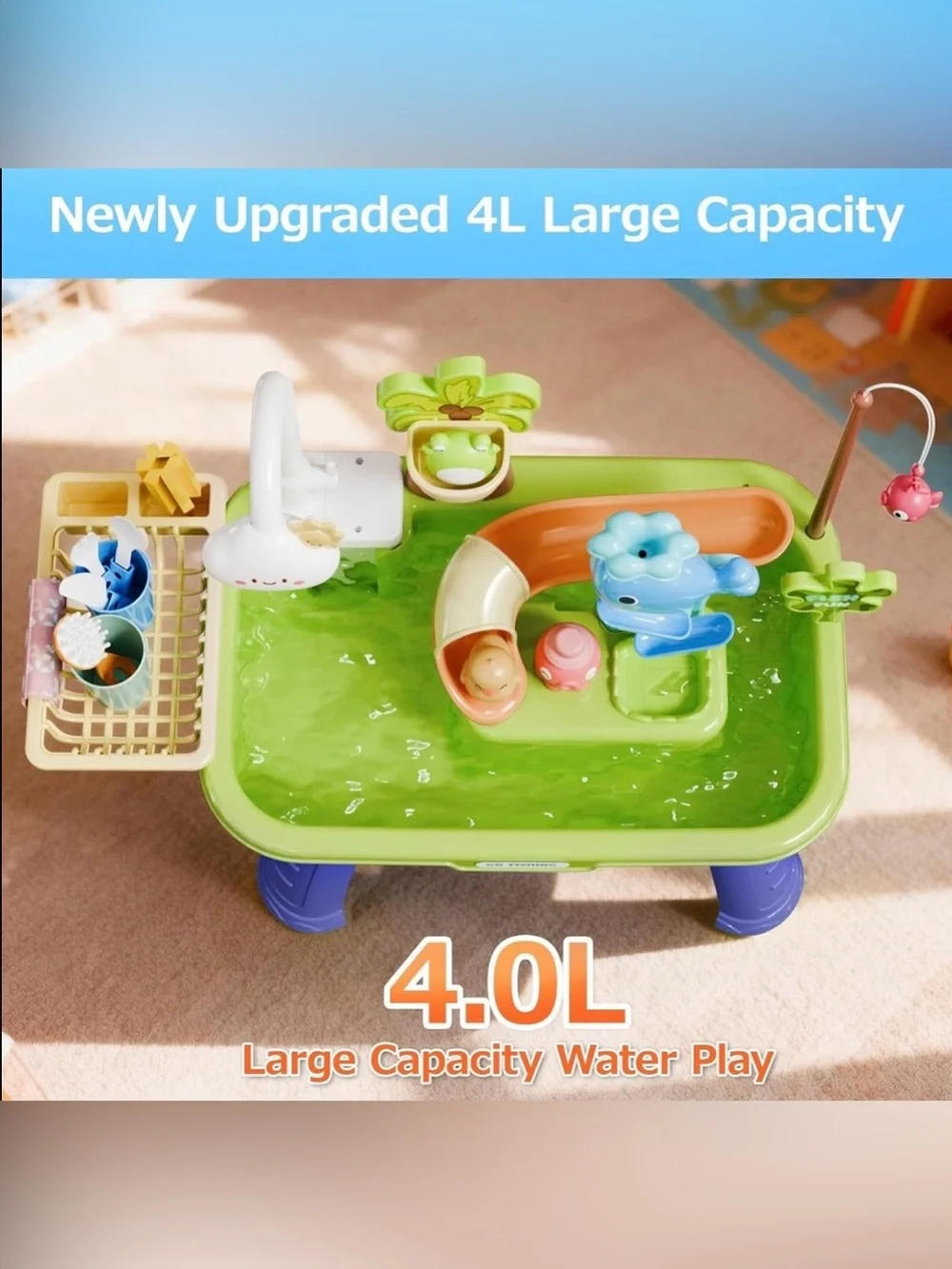 Water Table for Toddlers 1-3 with Pump, Spring-Green 22Pcs Toy Accessories, 4L B